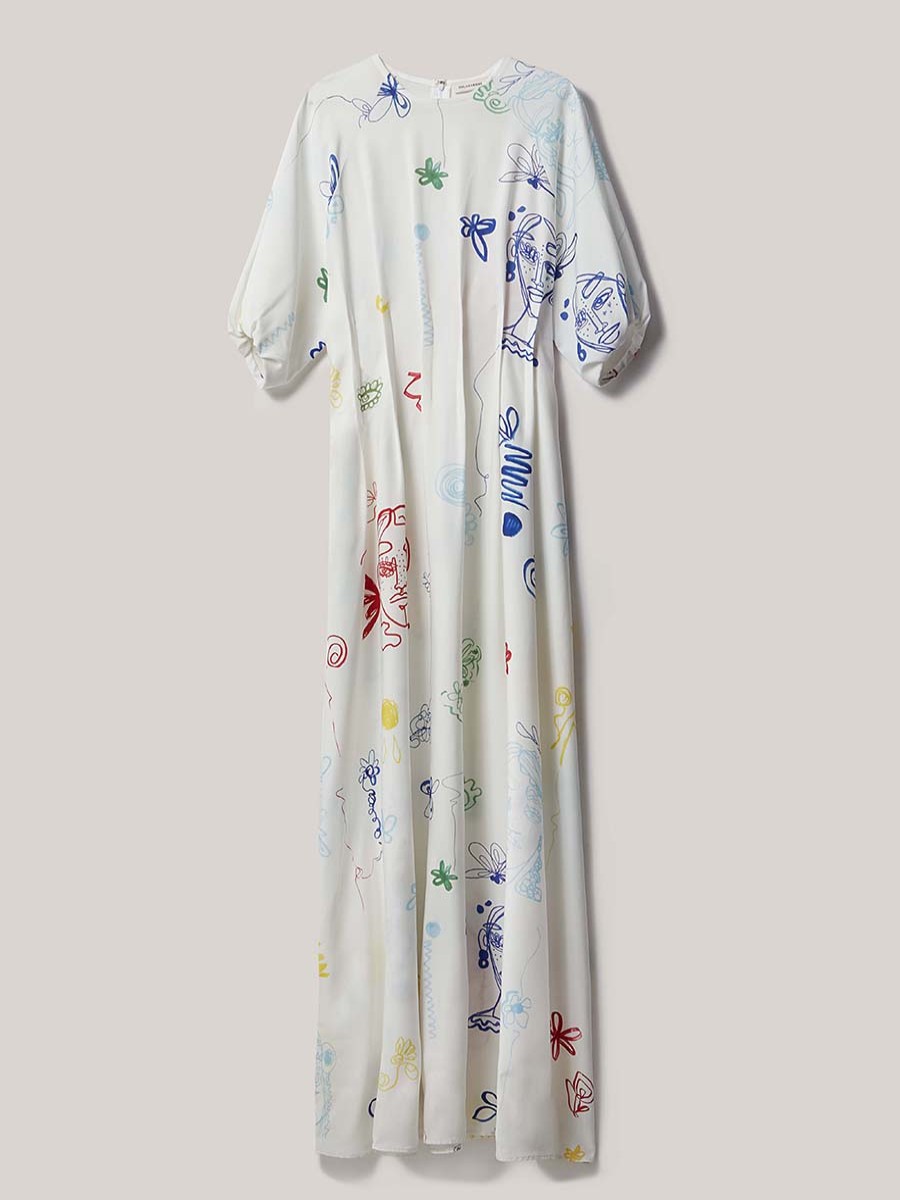 Ready To Wear MALAIKARAISS | Pleated Dress Trine White Multicolor